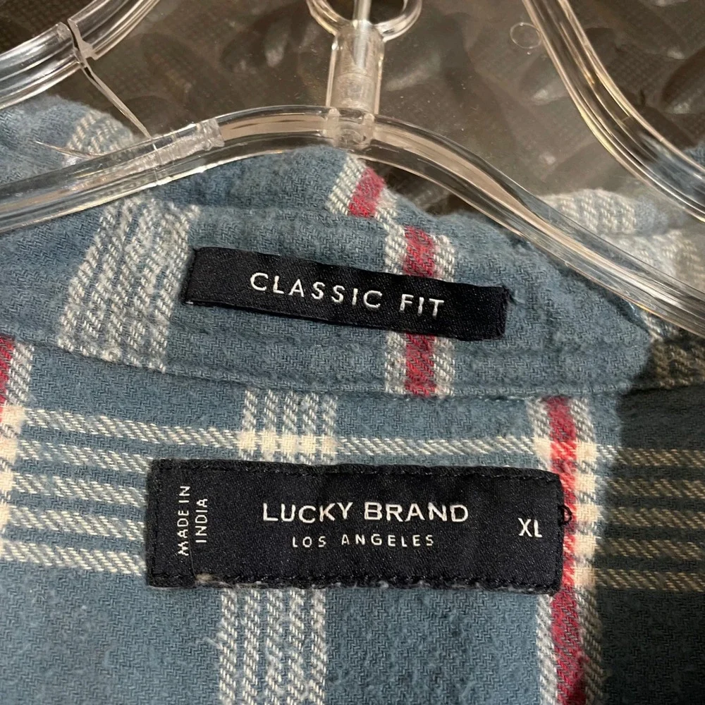 Lucky Brand Blue Plaid Classic Fit Button Up Shirt Men's‎ Size XL